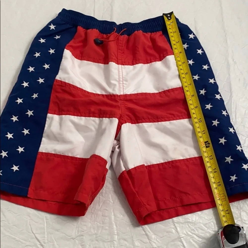 Heartstrings American Flag red white blue swim trunks 12